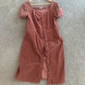Rust Corduroy Button Front Dress
